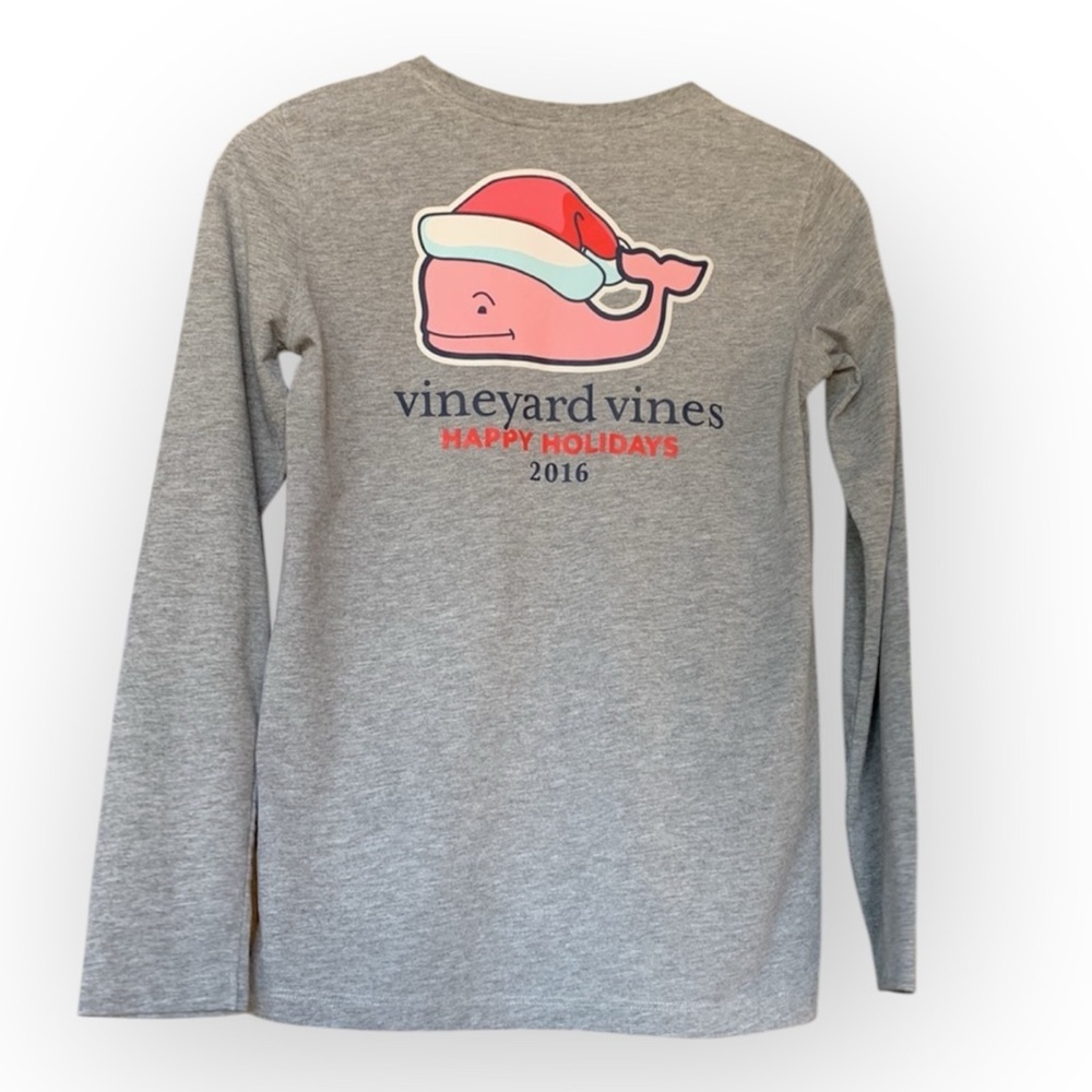 NWOT Vineyard Vines Holiday 2016 T-shirt, long sleeve gray with Santa hat